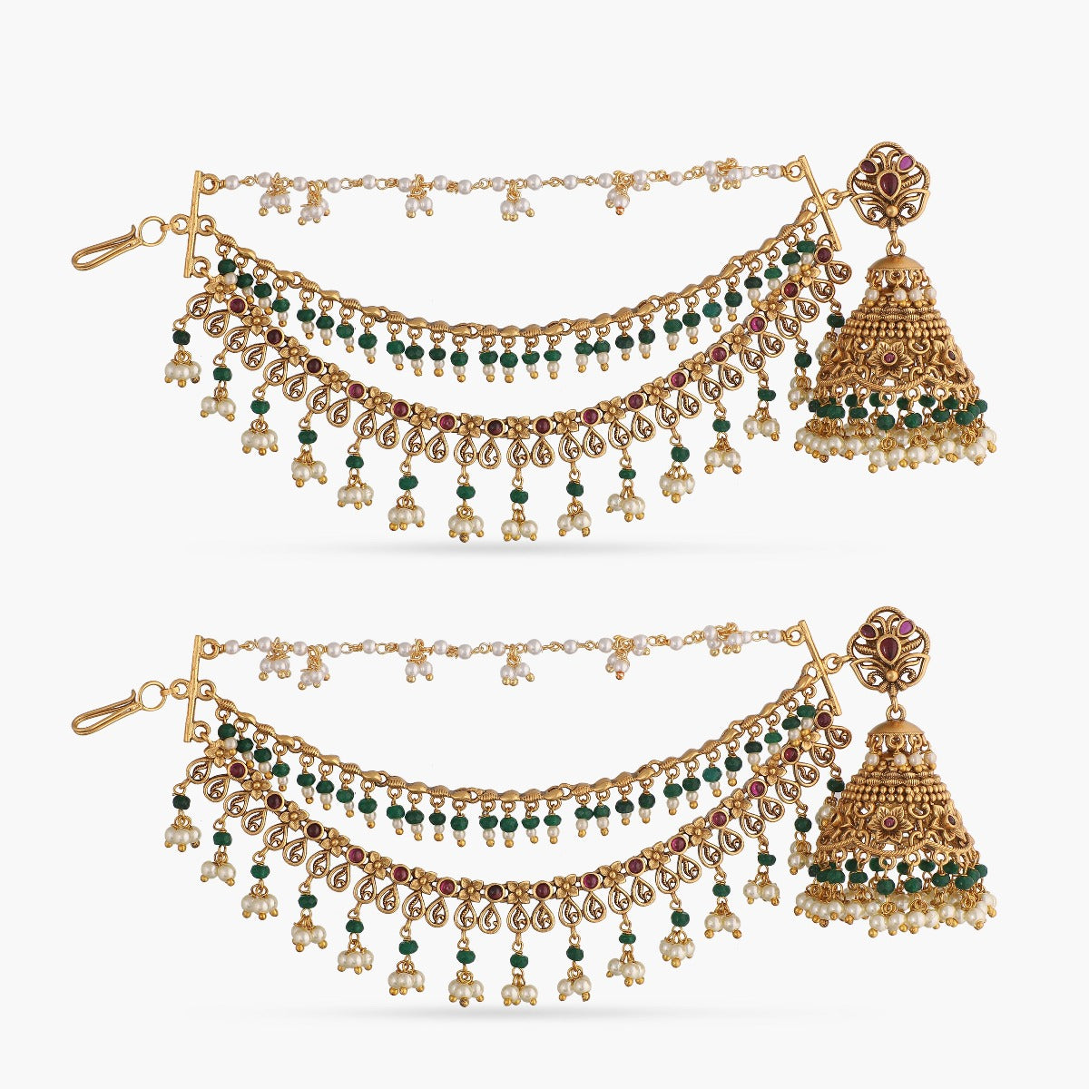 Buy I Jewels 18K Gold Plated Alloy Intricately Designed Traditional with  Detachable Hair Chain Encased with Kundans and Pearls Jhumka Earrings For  Women (E2910G) Online at Best Prices in India - JioMart.